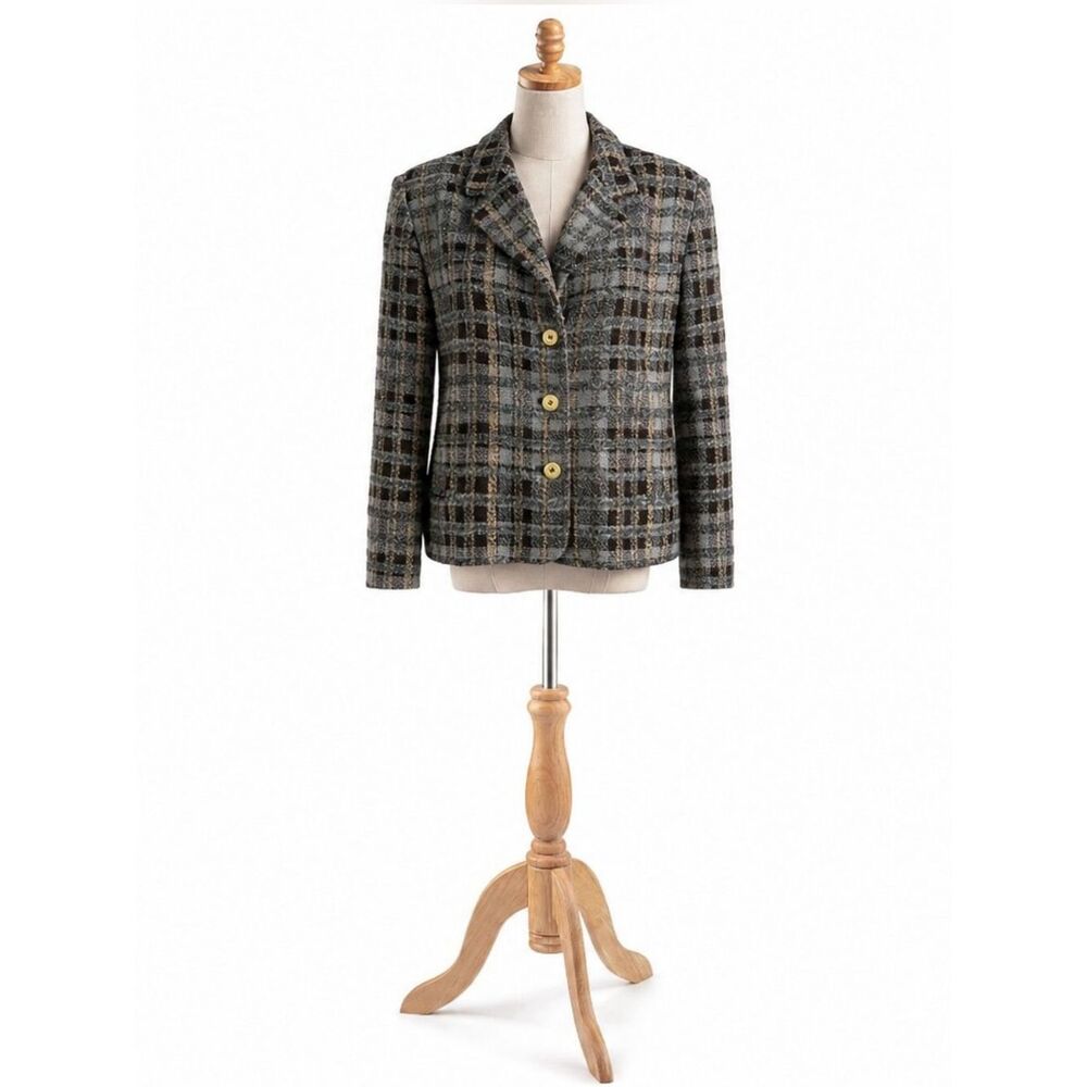Harve Benard Brown Plaid Button Up Wool Jacket